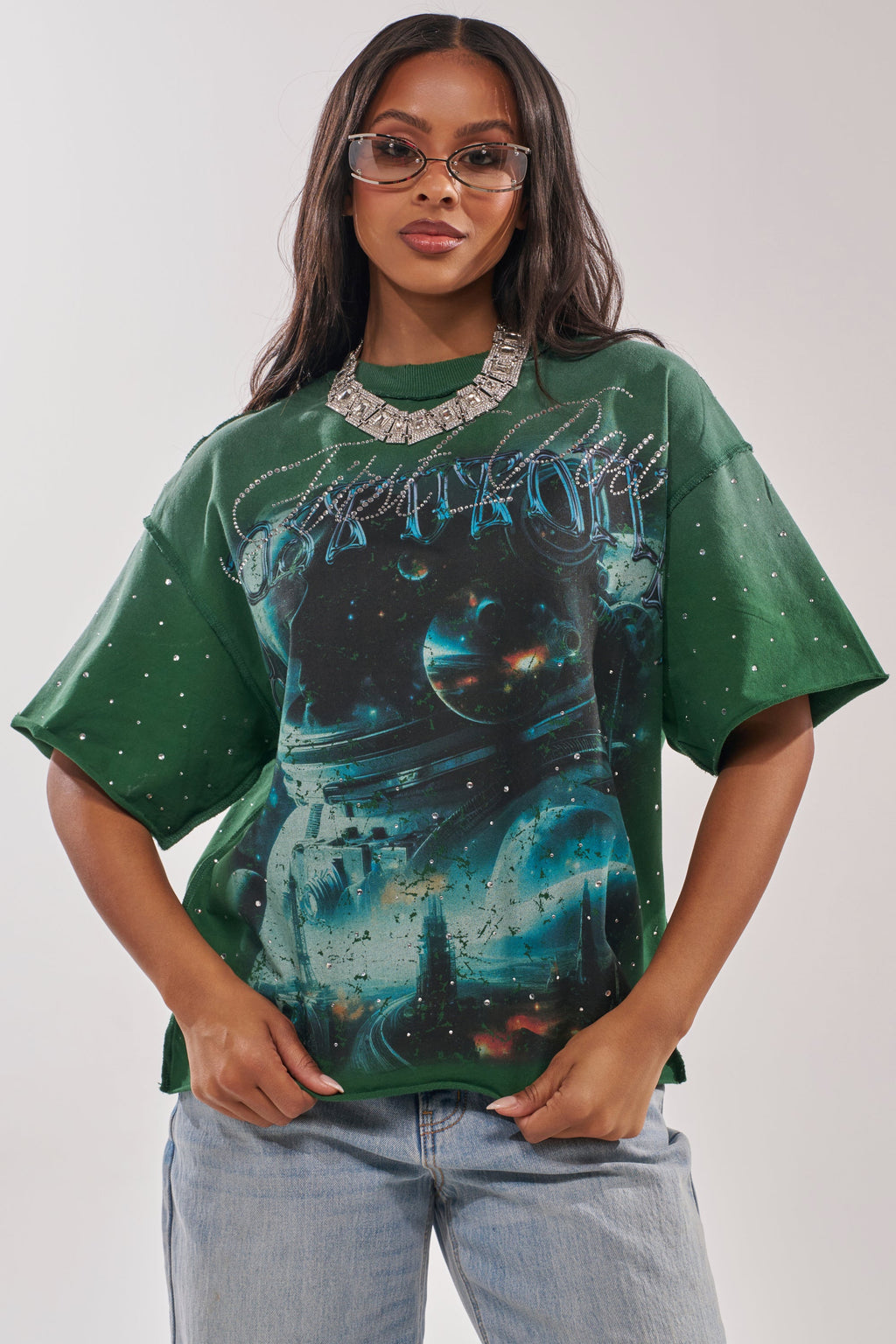 FIRST ROW INTERSTELLAR RHINESTONE FRENCH TERRY TEE