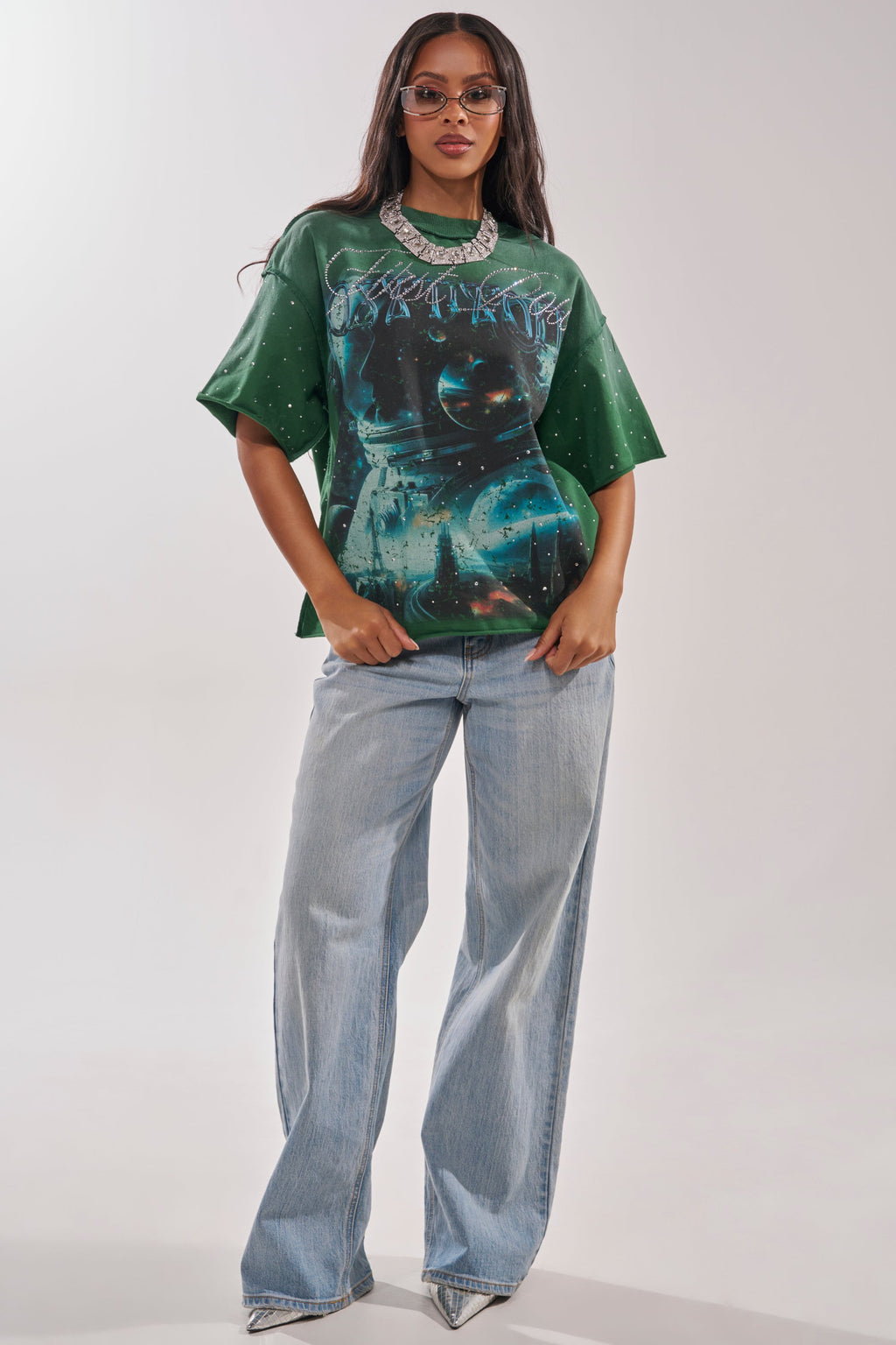 FIRST ROW INTERSTELLAR RHINESTONE FRENCH TERRY TEE