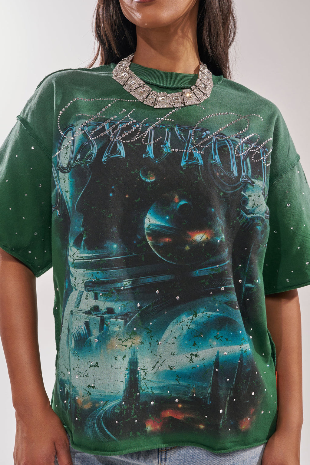 FIRST ROW INTERSTELLAR RHINESTONE FRENCH TERRY TEE