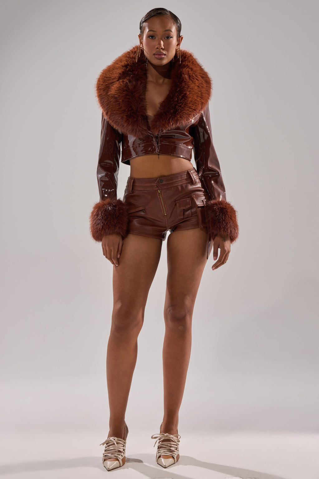 GISELE FUR TRIM MOTO IN PATENT