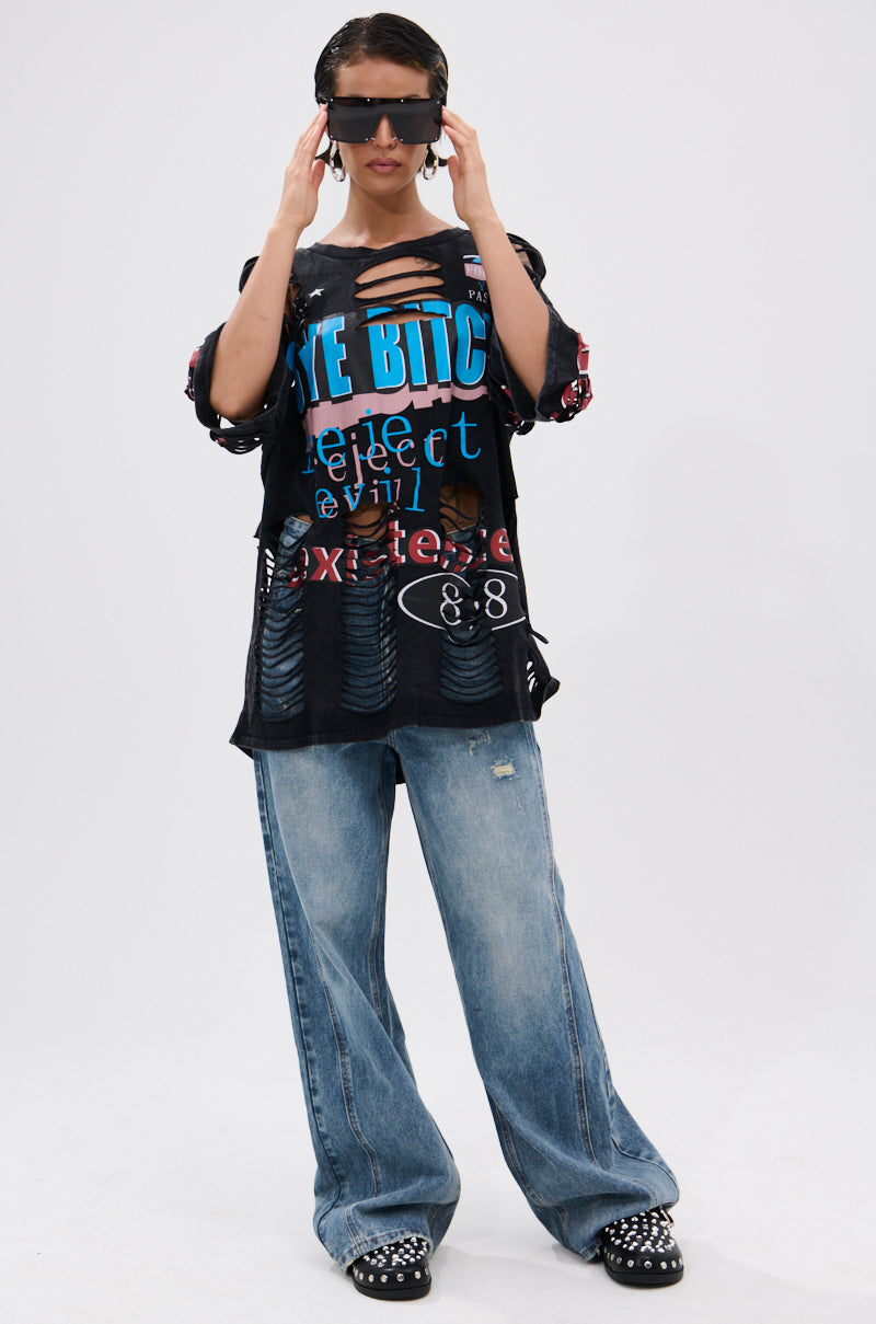 BYE GIRL OVERSIZED DISTRESSED TEE