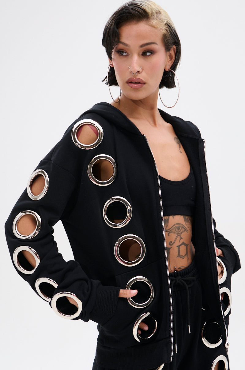 THROUGH THE NIGHT SWEATSHIRT WITH HOLES