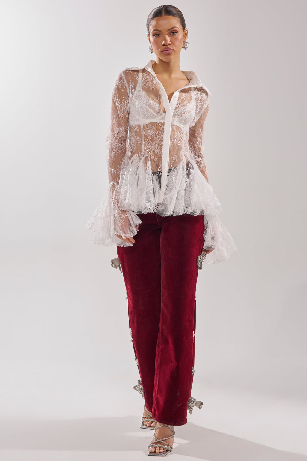 LADY LOVER LACE BUTTON DOWN