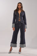 DON'T TALK TO ME WIDE LEG DENIM JEANS
