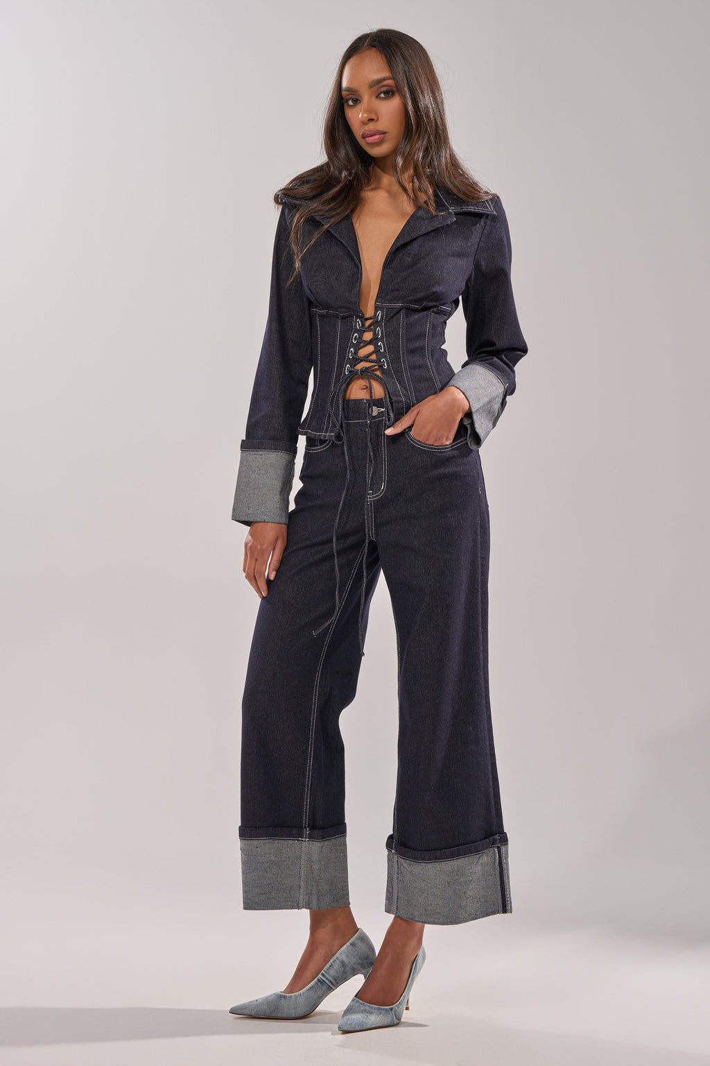 DON'T TALK TO ME WIDE LEG DENIM JEANS