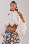 ALEXIA MOCK NECK BLOUSE IN WHITE