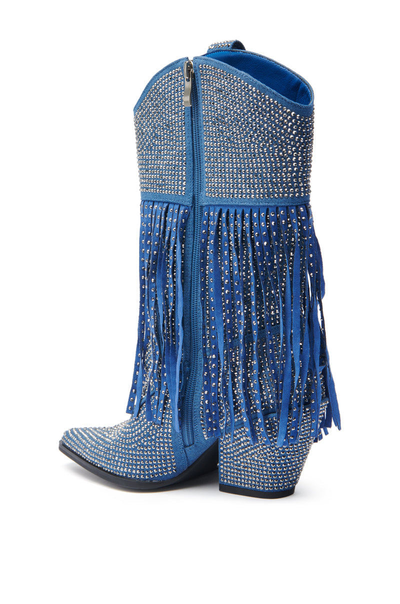 AZALEA WANG GREIA DENIM RHINESTONE COWBOY BOOTIE