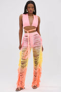 TIME TO DANCE CUTOUT FRINGE PANT AND TOP SET