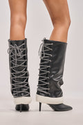 AKIRA GOLD HALOED BLACK LACE UP BACK BOOTIE