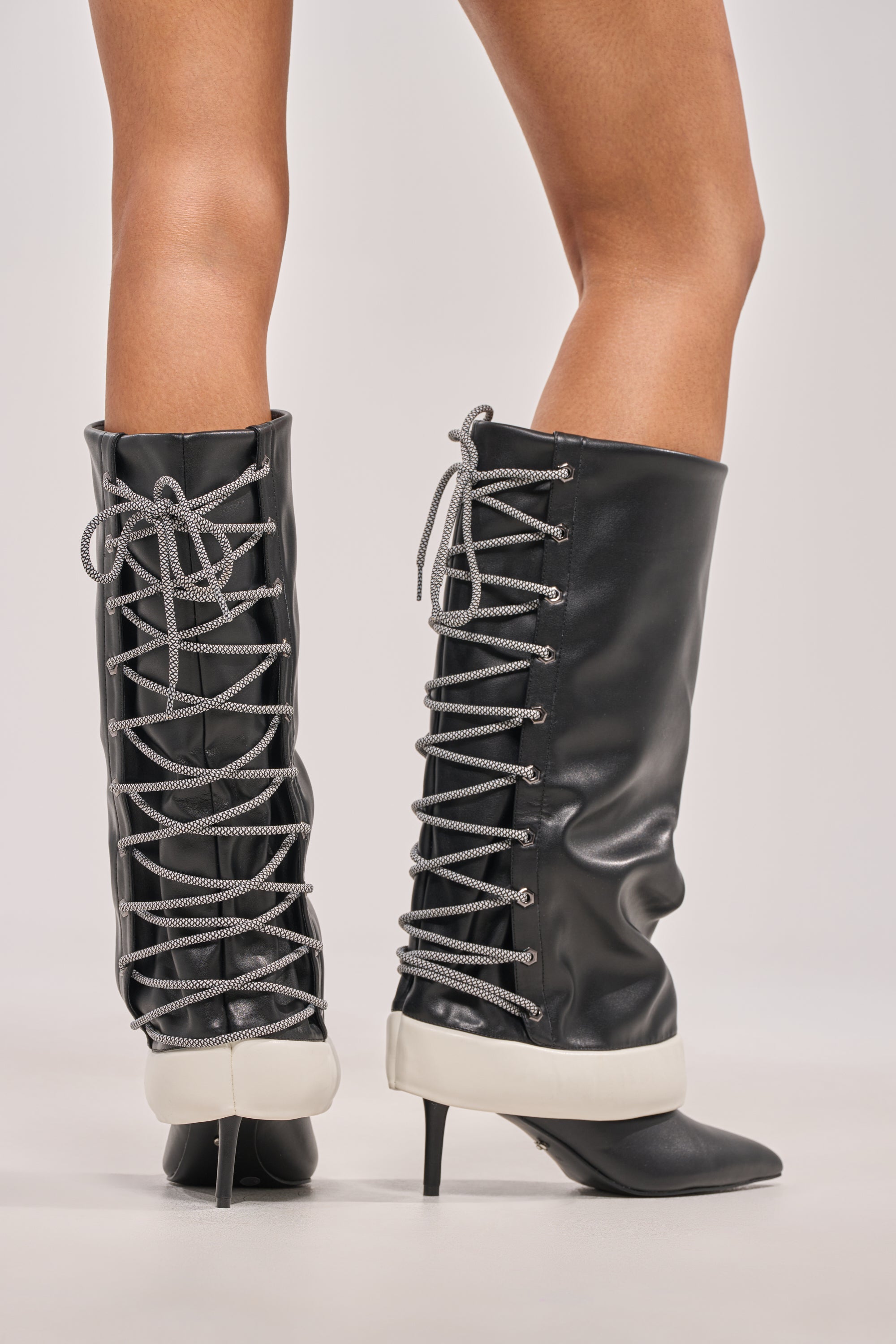 AKIRA GOLD HALOED BLACK LACE UP BACK BOOTIE