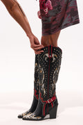 AZALEA WANG HYPERION BLACK MULTI COLOR WESTERN STUD BOOT