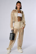 ALL THAT MESH WIDE LEG SNAP PANTS IN BEIGE