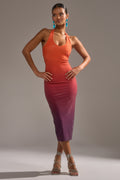 DUSK TILL DAWN RHINESTONE MIDI DRESS IN ORANGE