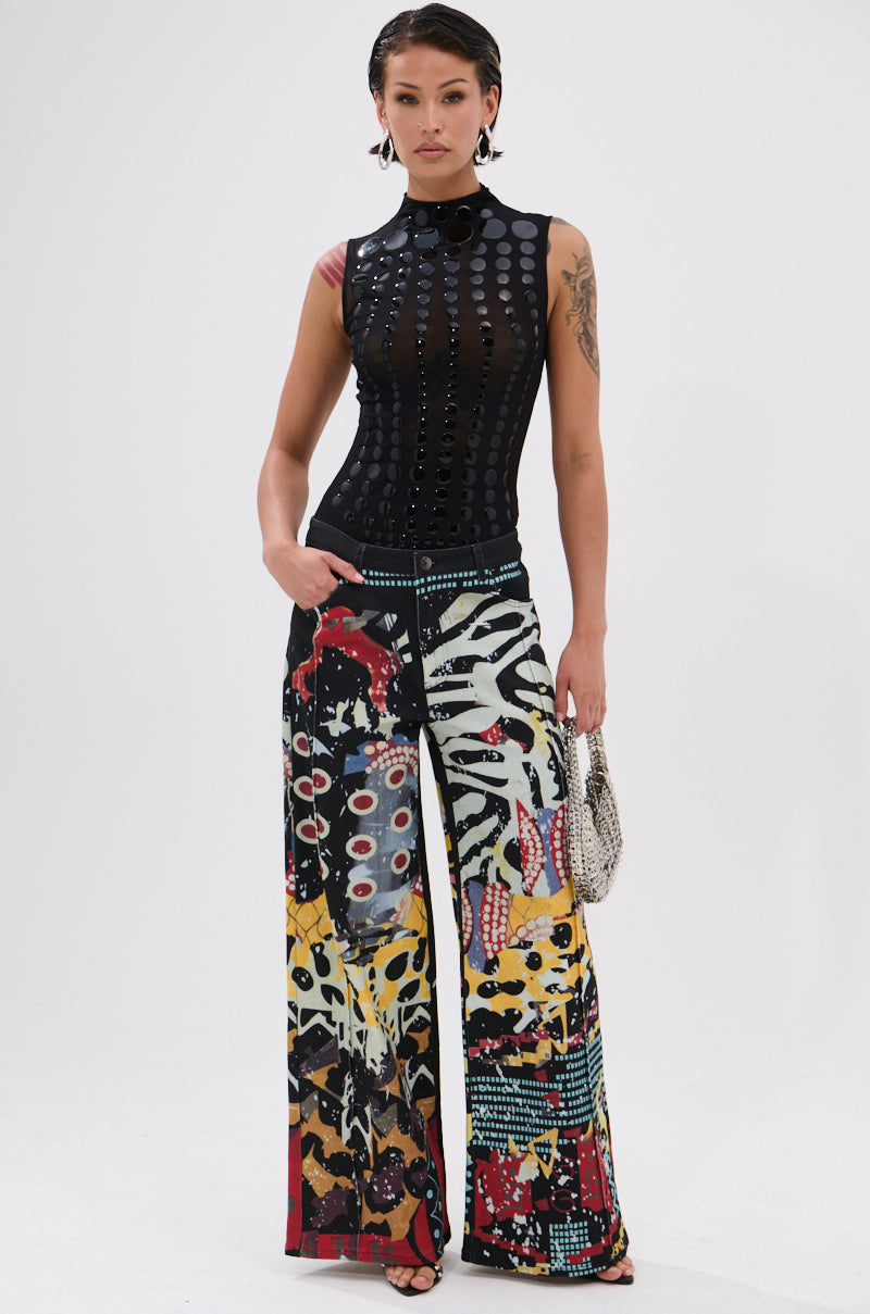 SOMETHING DIFFERENT PRINTED BLACK WASH JEANS