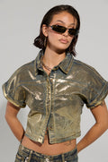 ALL ABOUT THAT SHINE BUTTON DOWN TOP