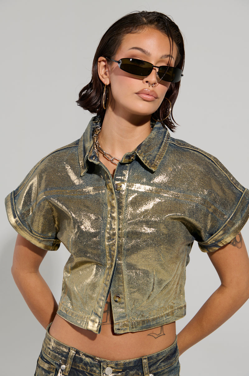 ALL ABOUT THAT SHINE BUTTON DOWN TOP
