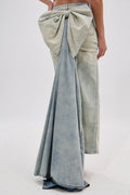 OH THE DRAMA BACK BOW DENIM MAXI SKIRT WITH TRAIN