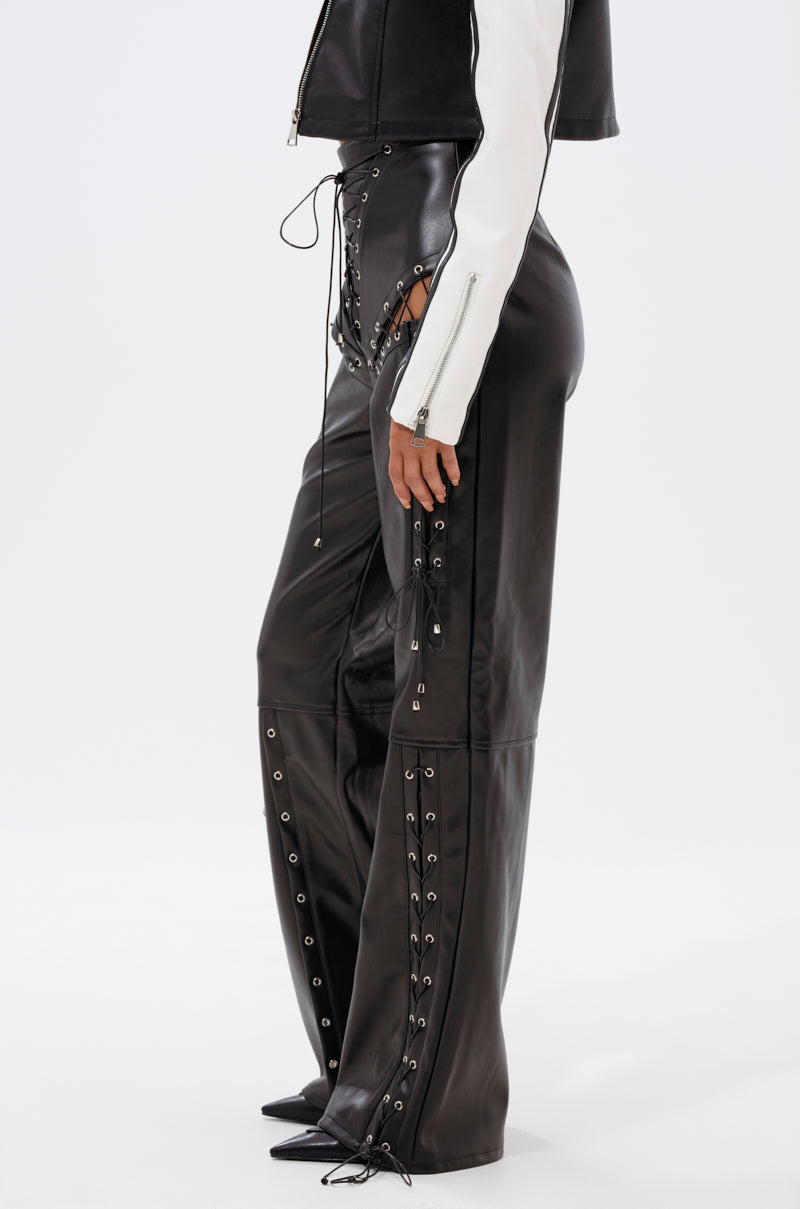 ROCK MY WORLD FAUX LEATHER LACE UP PANT