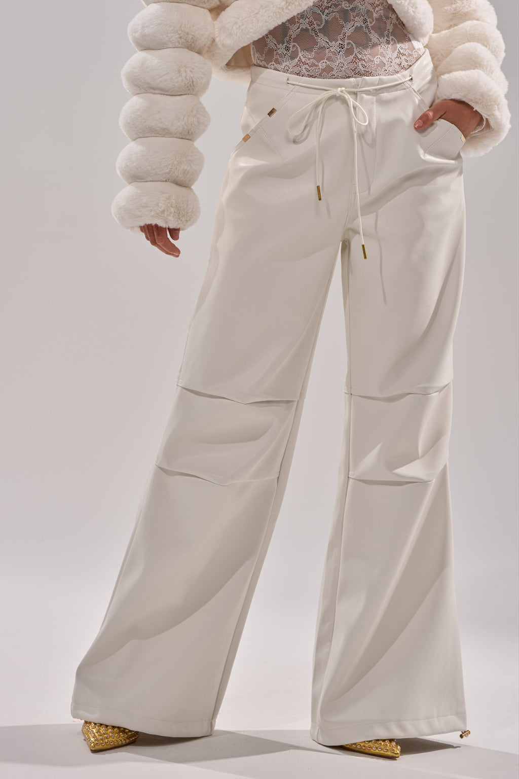 GET WITH IT FAUX LEATHER TROUSER IN WHITE