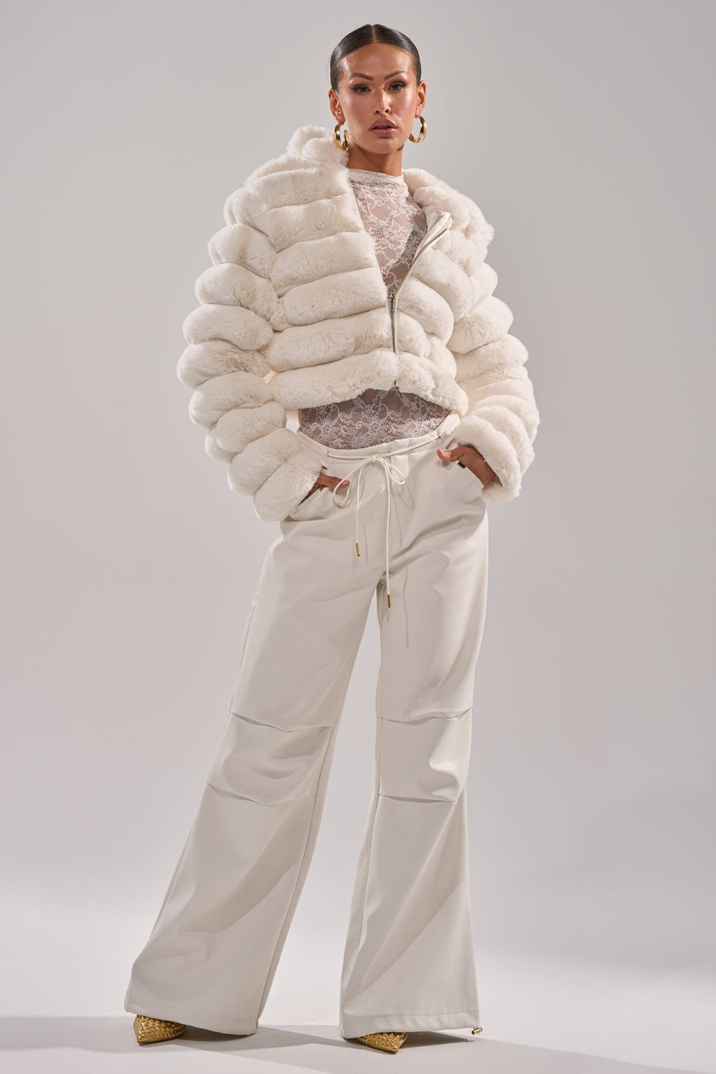 GET WITH IT FAUX LEATHER TROUSER IN WHITE