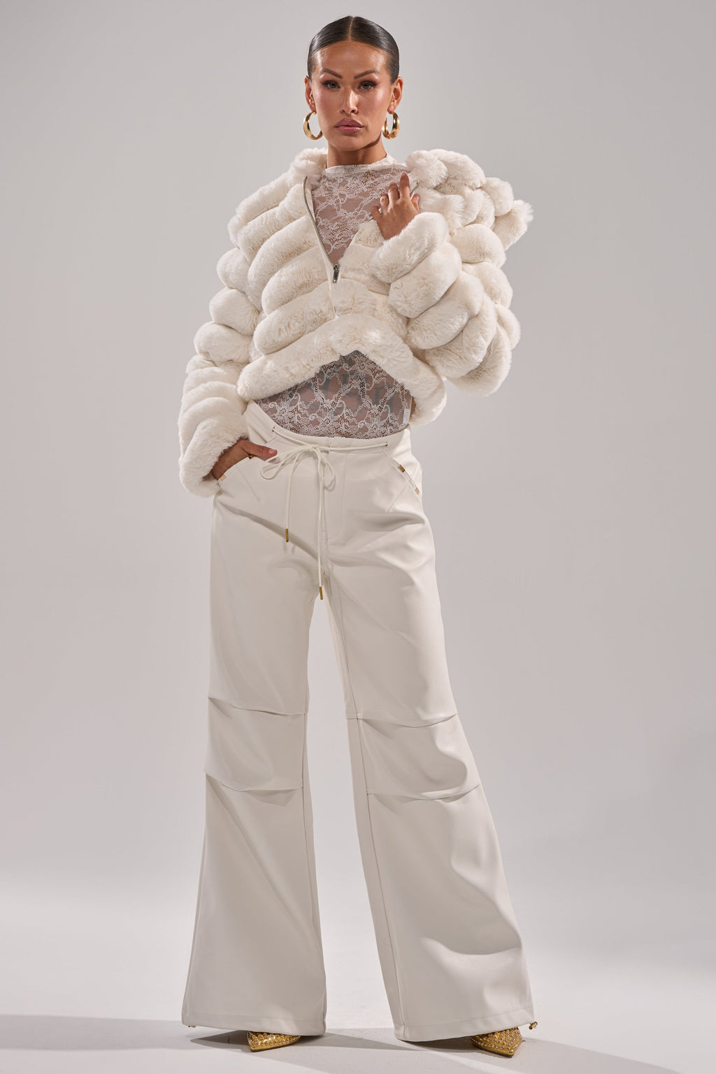 GET WITH IT FAUX LEATHER TROUSER IN WHITE