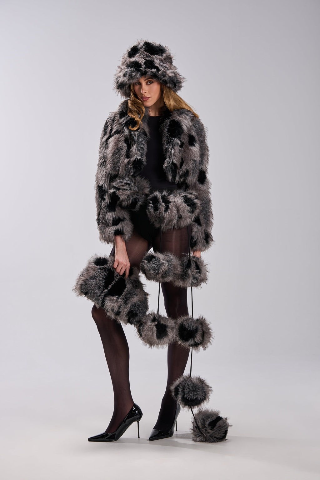 AUSTIN CROPPED FAUX FUR IN GREY