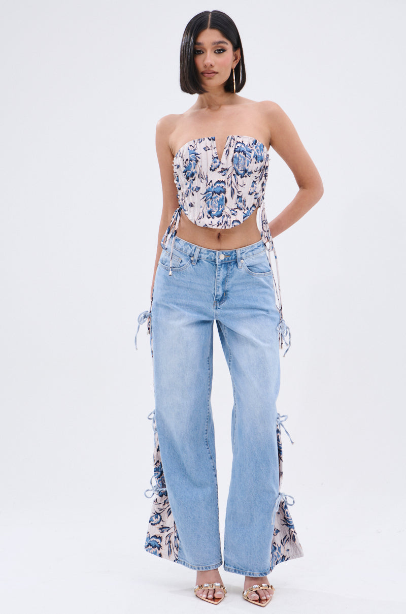 SEASONAL AWAKENING BROCADE PATCH DENIM JEANS