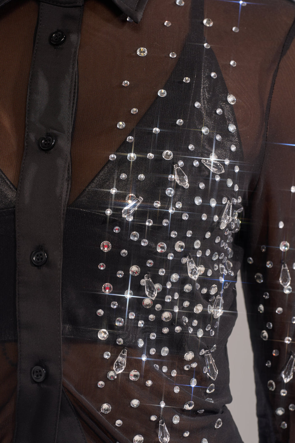 BLING BLING MESH BUTTON DOWN