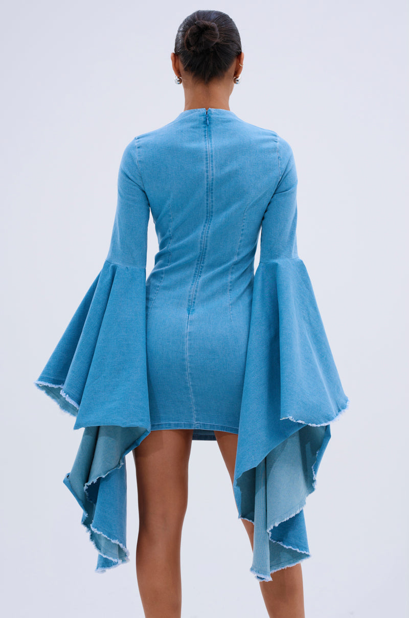 SHE'S ROYAL DENIM LONG SLEEVE MINI DRESS