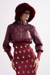 VENETTA FAUX LEATHER QUARTER ZIP SWEATSHIRT