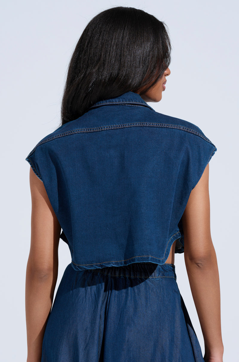 CARRIE BUTTON DOWN DENIM VEST TOP