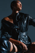 TALK TO ME BABY FAUX LEATHER BUTTON DOWN