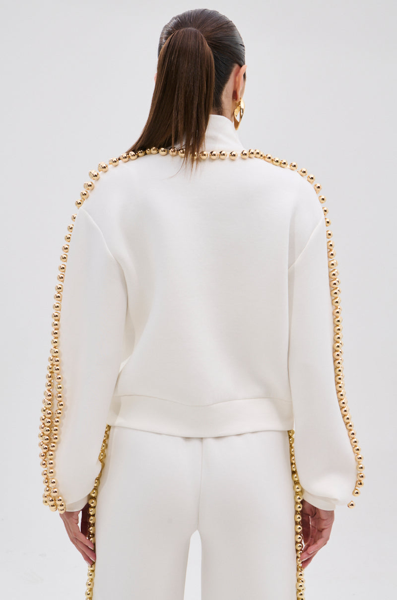 BALLS TO THE WALL ZIP UP SWEATSHIRT IN WHITE