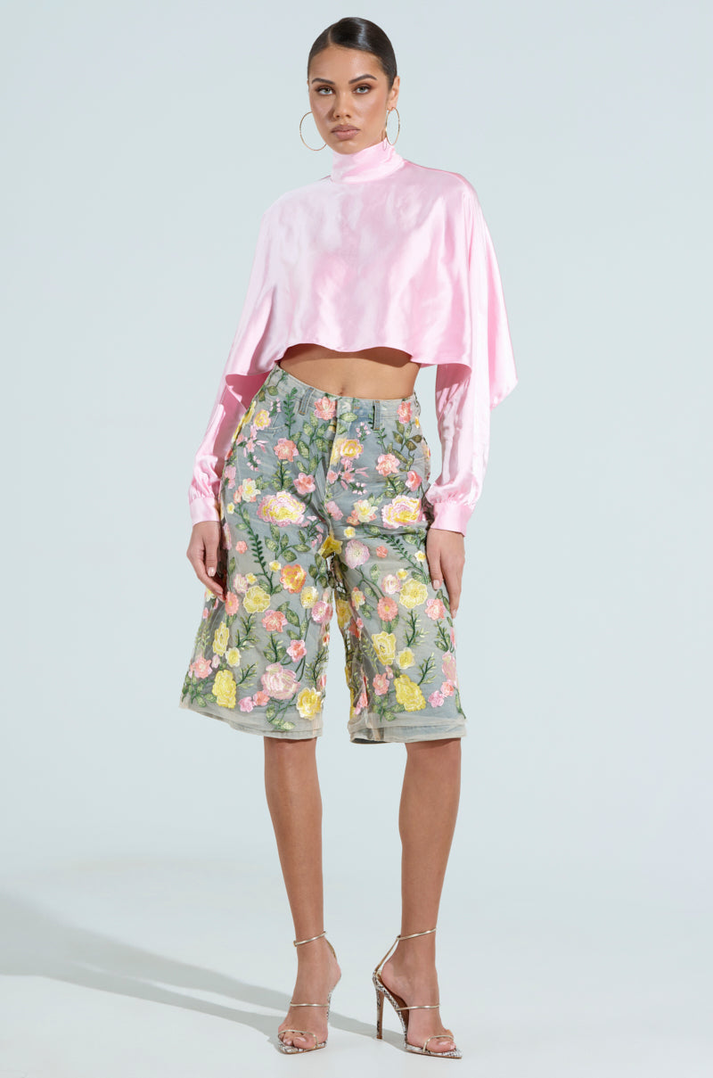 TALIA SATIN MOCK NECK BLOUSE