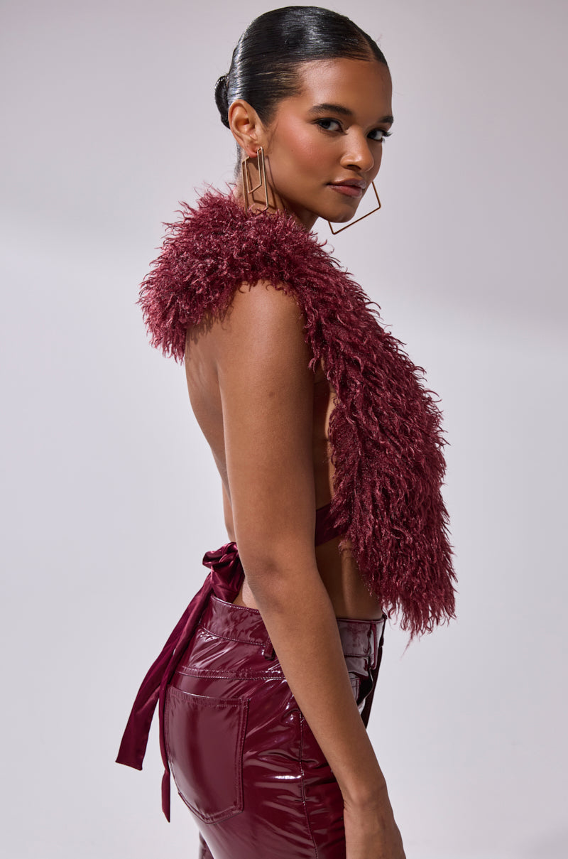TARA FAUX FUR HALTER TOP
