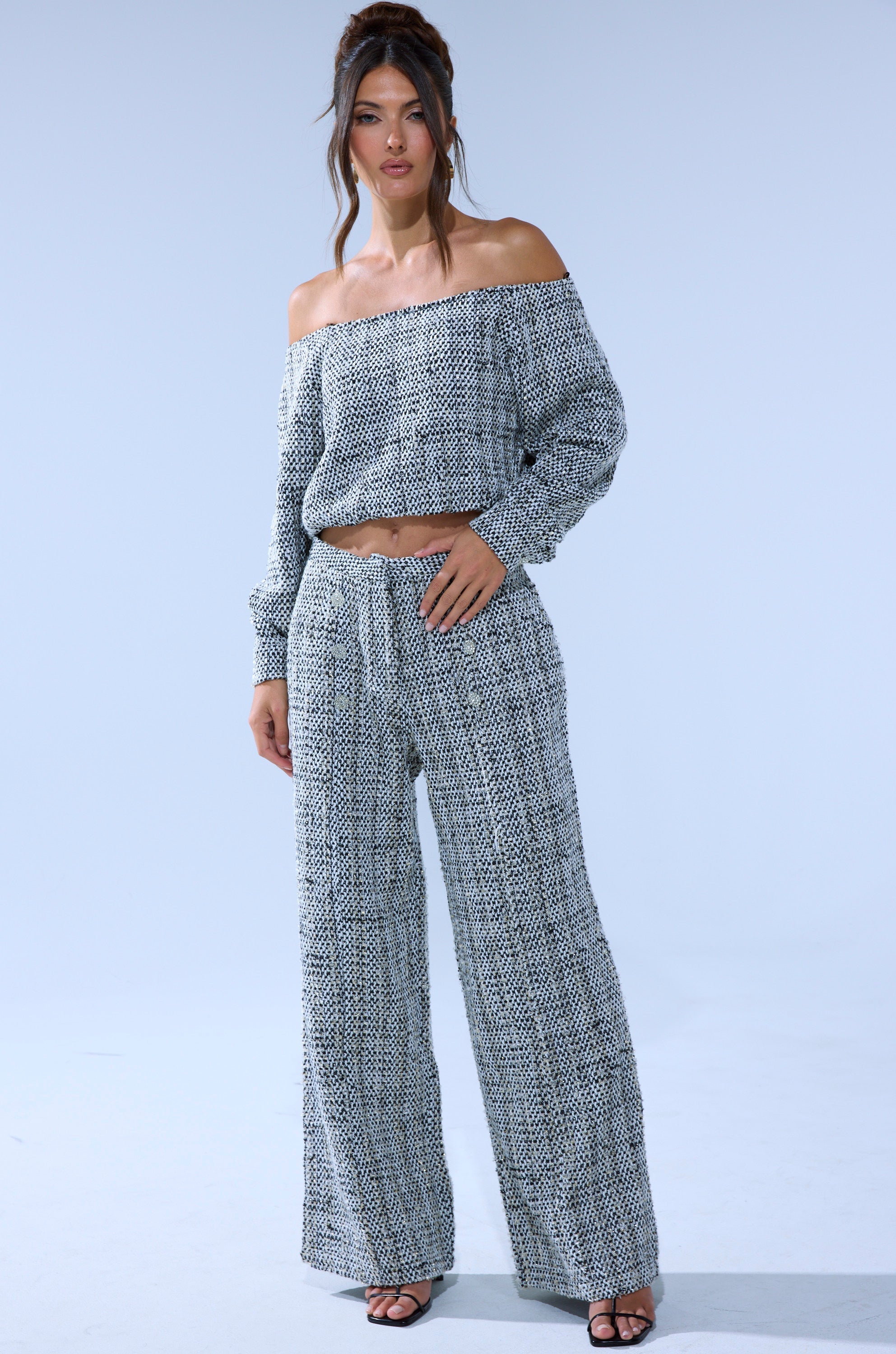 DRESSY VIBES OFF THE SHOULDER SWEATSHIRT