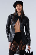 FEELING RICH FAUX LEATHER BUTTON DOWN IN BLACK
