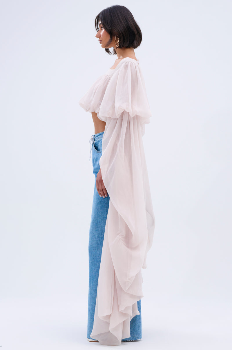 SLOUCHY SQUARE NECK LONG SLEEVE BLOUSE TOP