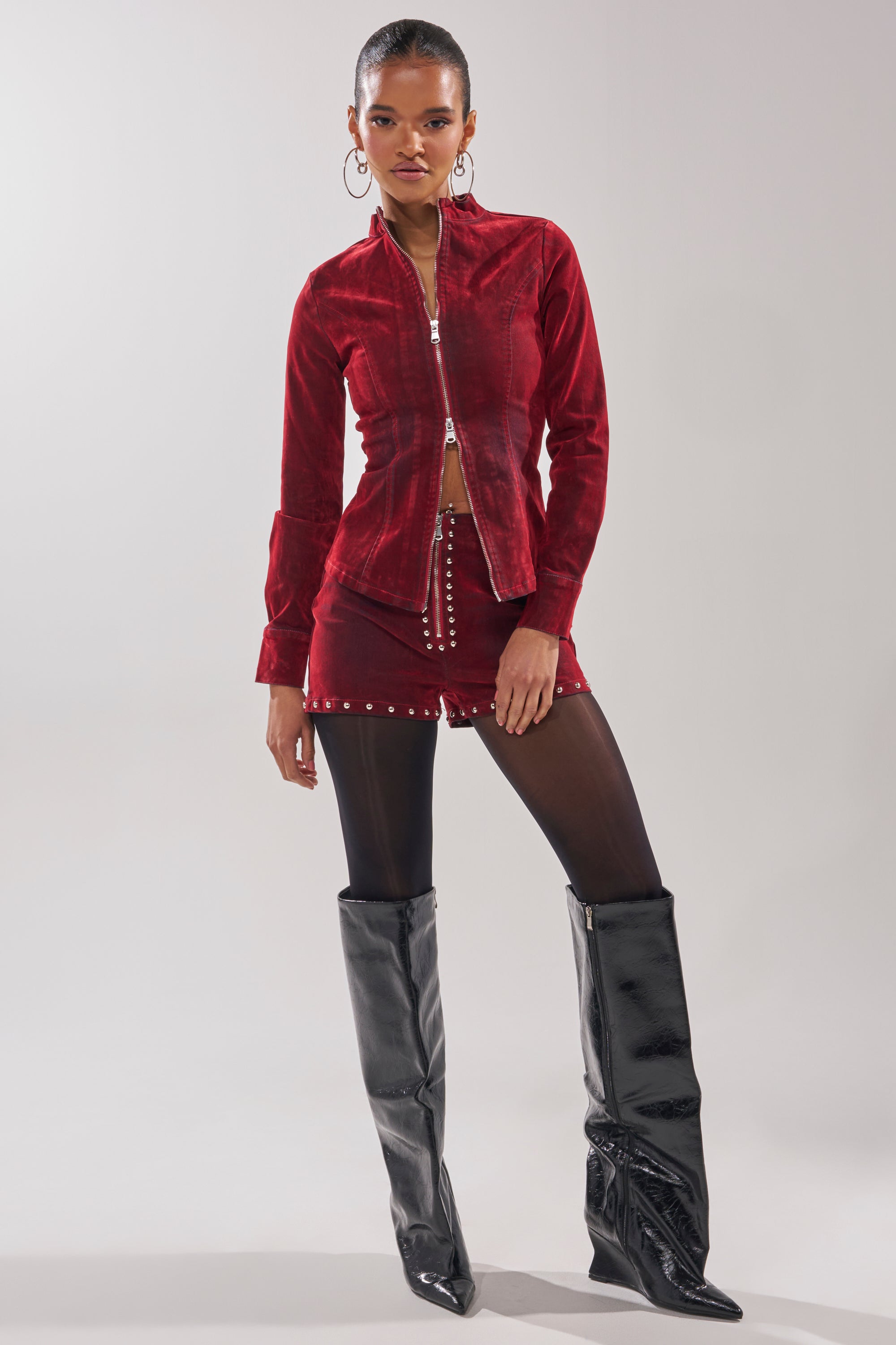 RODEO VIBES VELVET DENIM ZIP UP