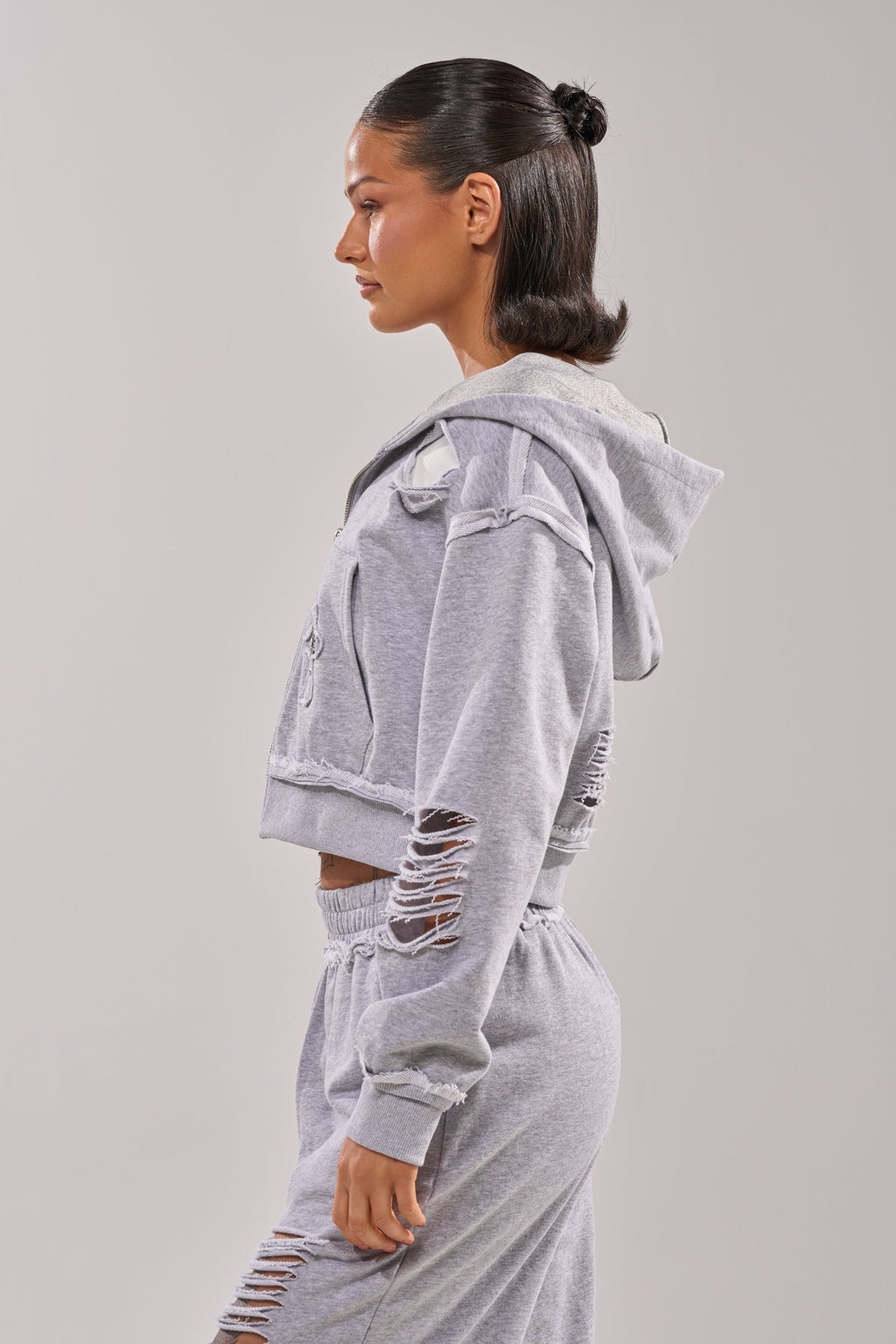 CROSSED OUT DISTRESSED ZIP UP SWEATSHIRT