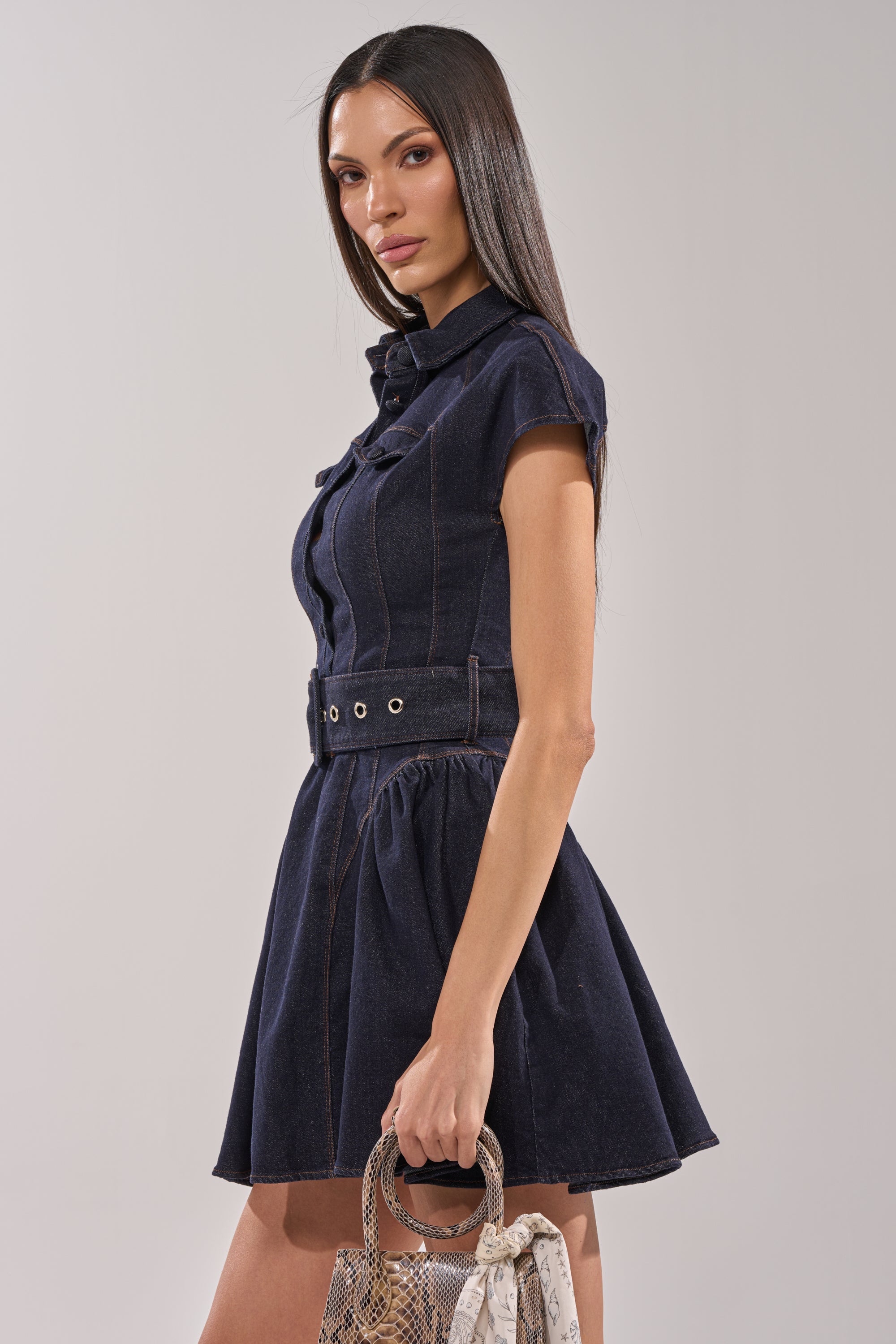 SADIE BUTTON UP DENIM MINI DRESS