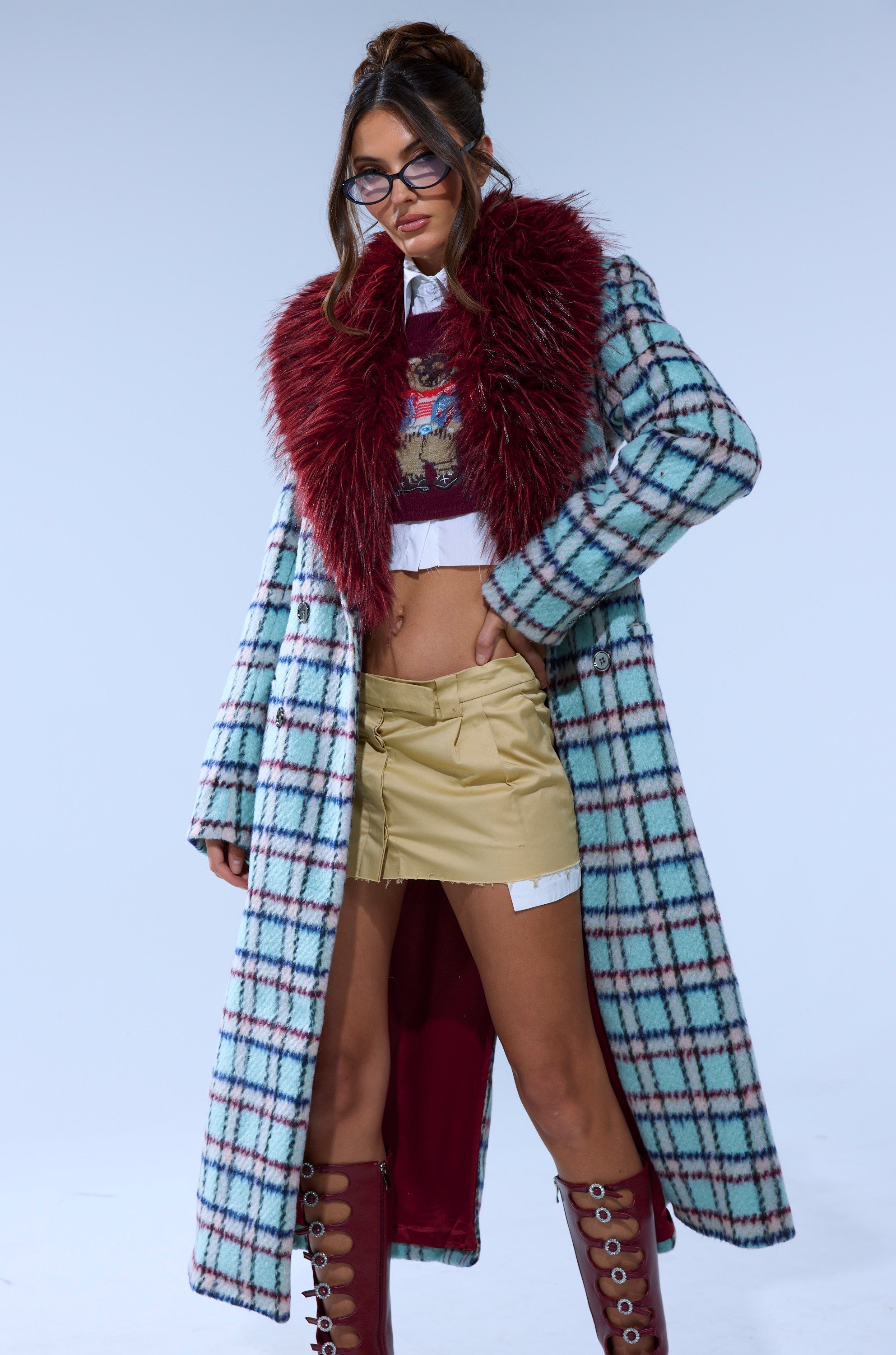 TEA FOR TWO FUR TRIM TRENCH IN BLUE