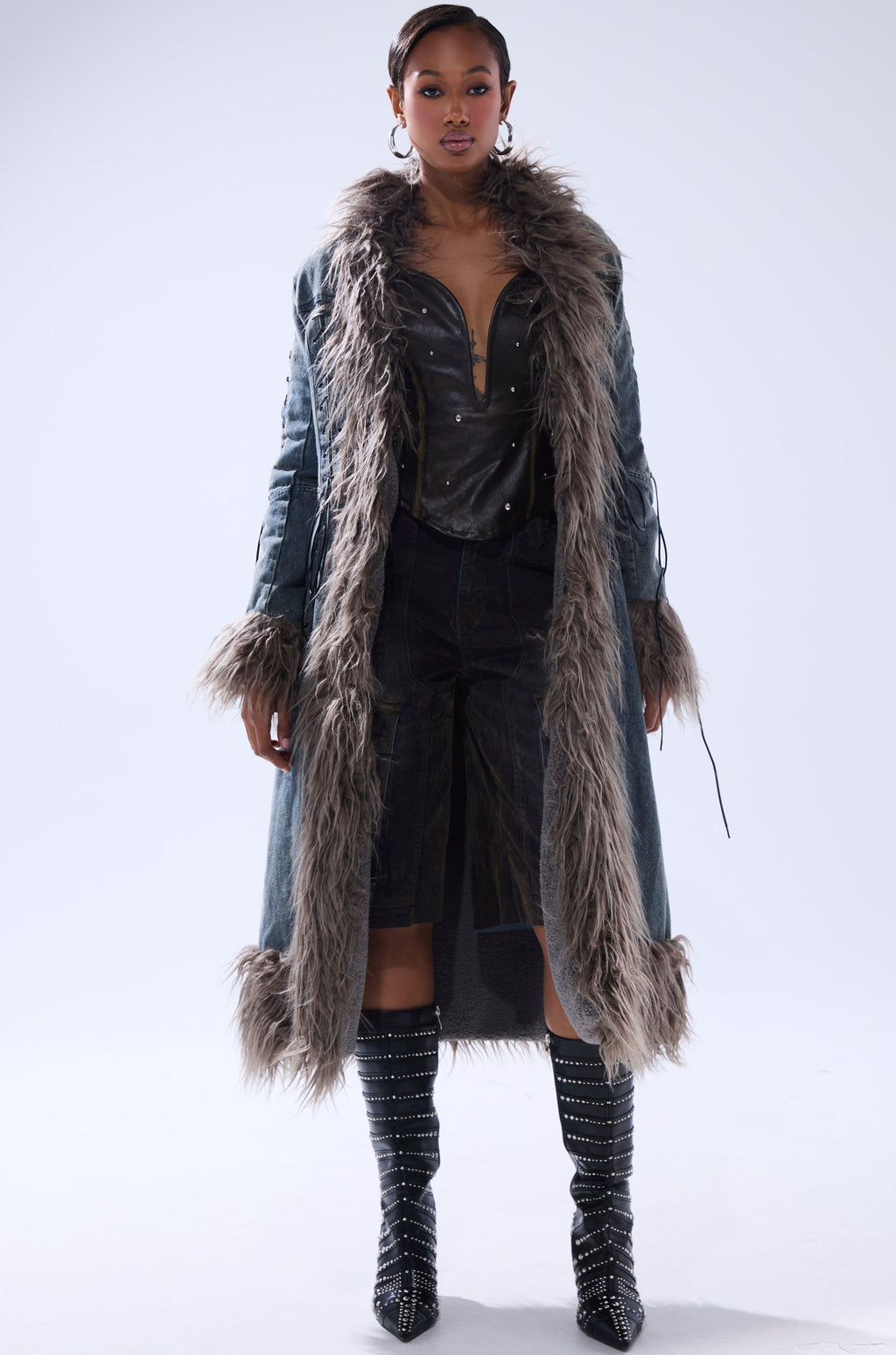 SADE FUR TRIM DENIM TRENCH