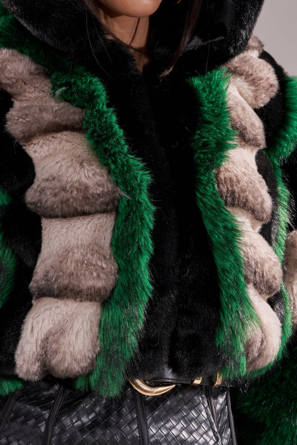 SUPERNOVA PANELED FAUX FUR IN GREEN