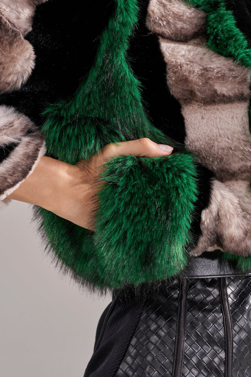 SUPERNOVA PANELED FAUX FUR IN GREEN