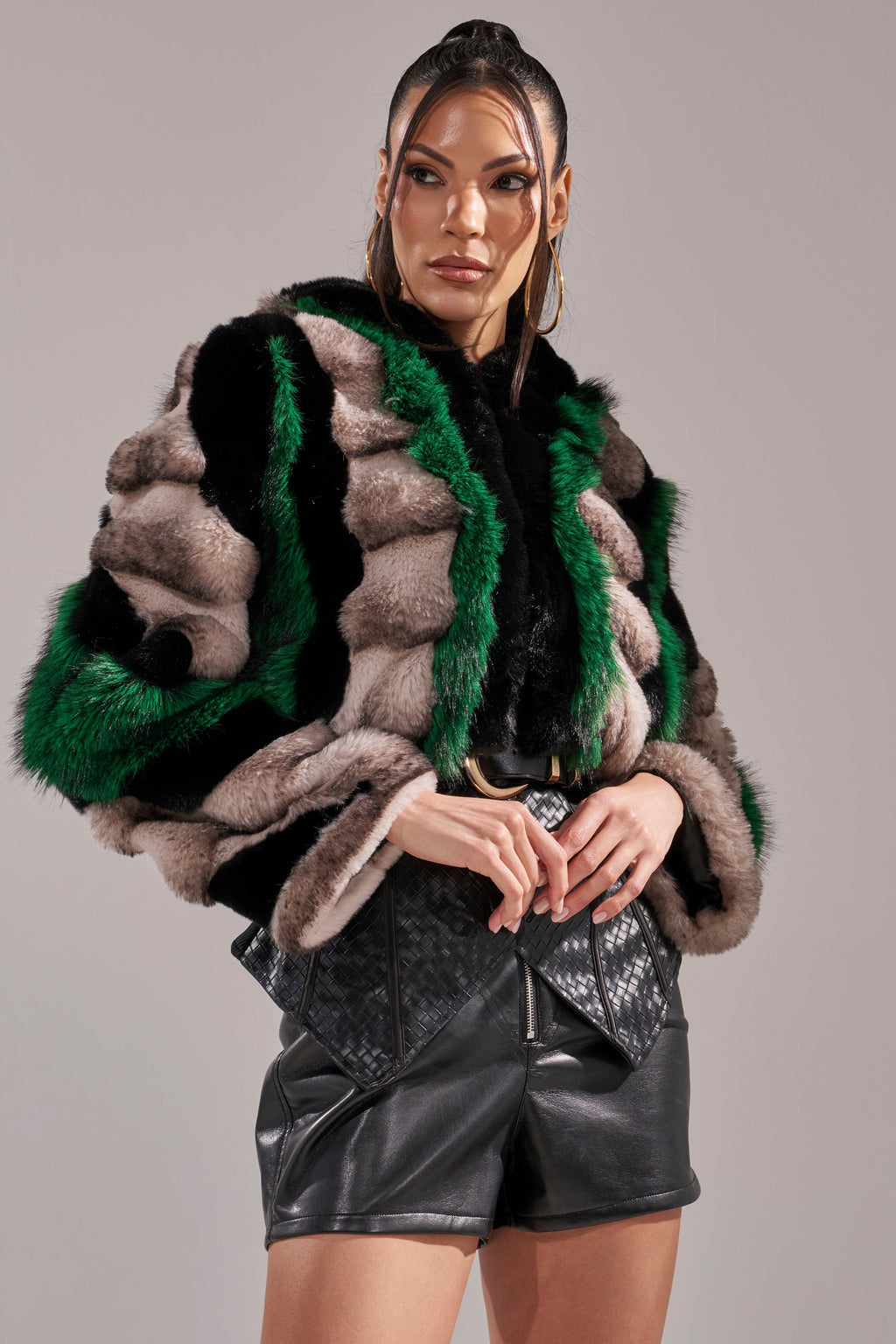 SUPERNOVA PANELED FAUX FUR IN GREEN