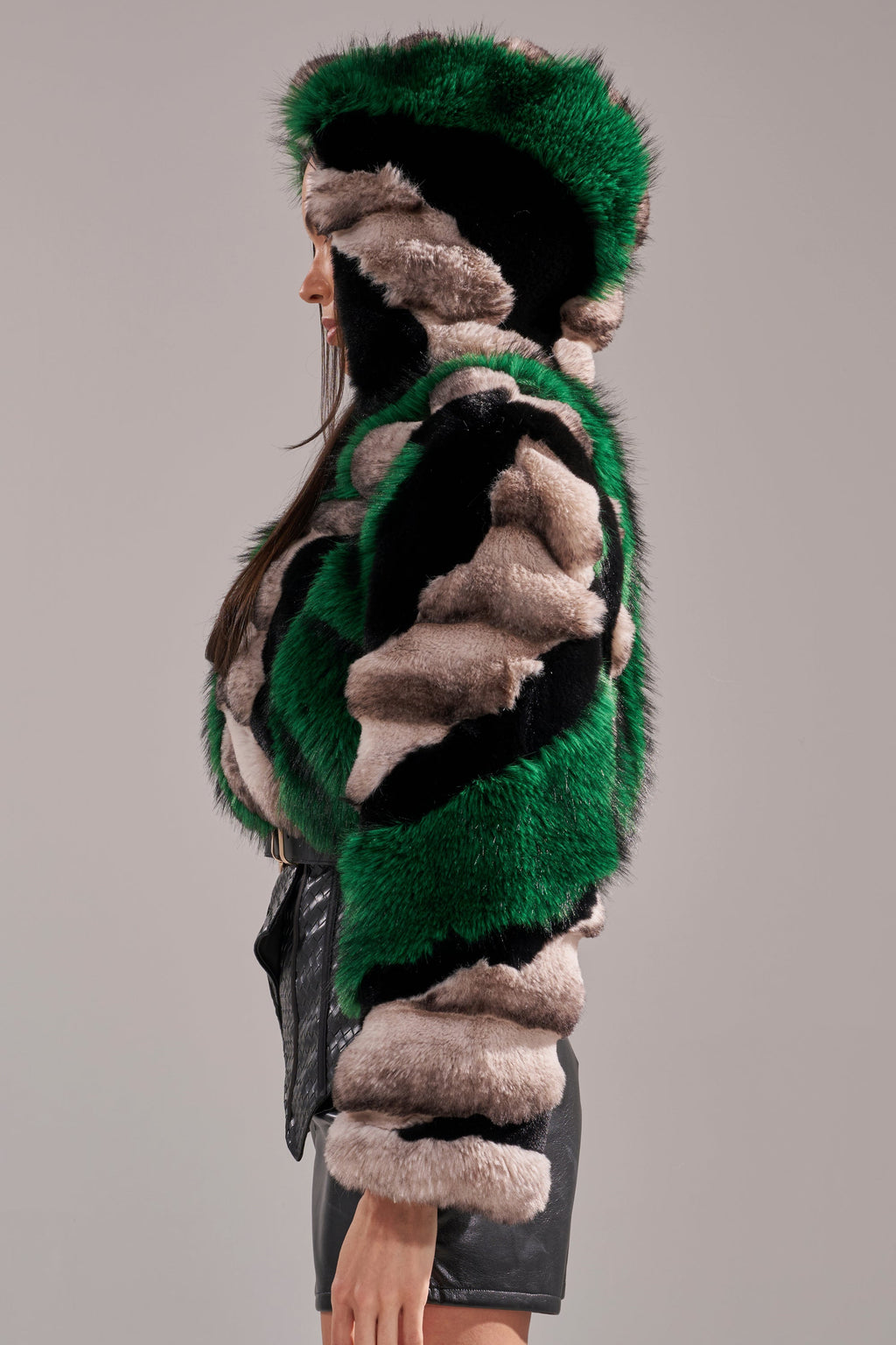 SUPERNOVA PANELED FAUX FUR IN GREEN