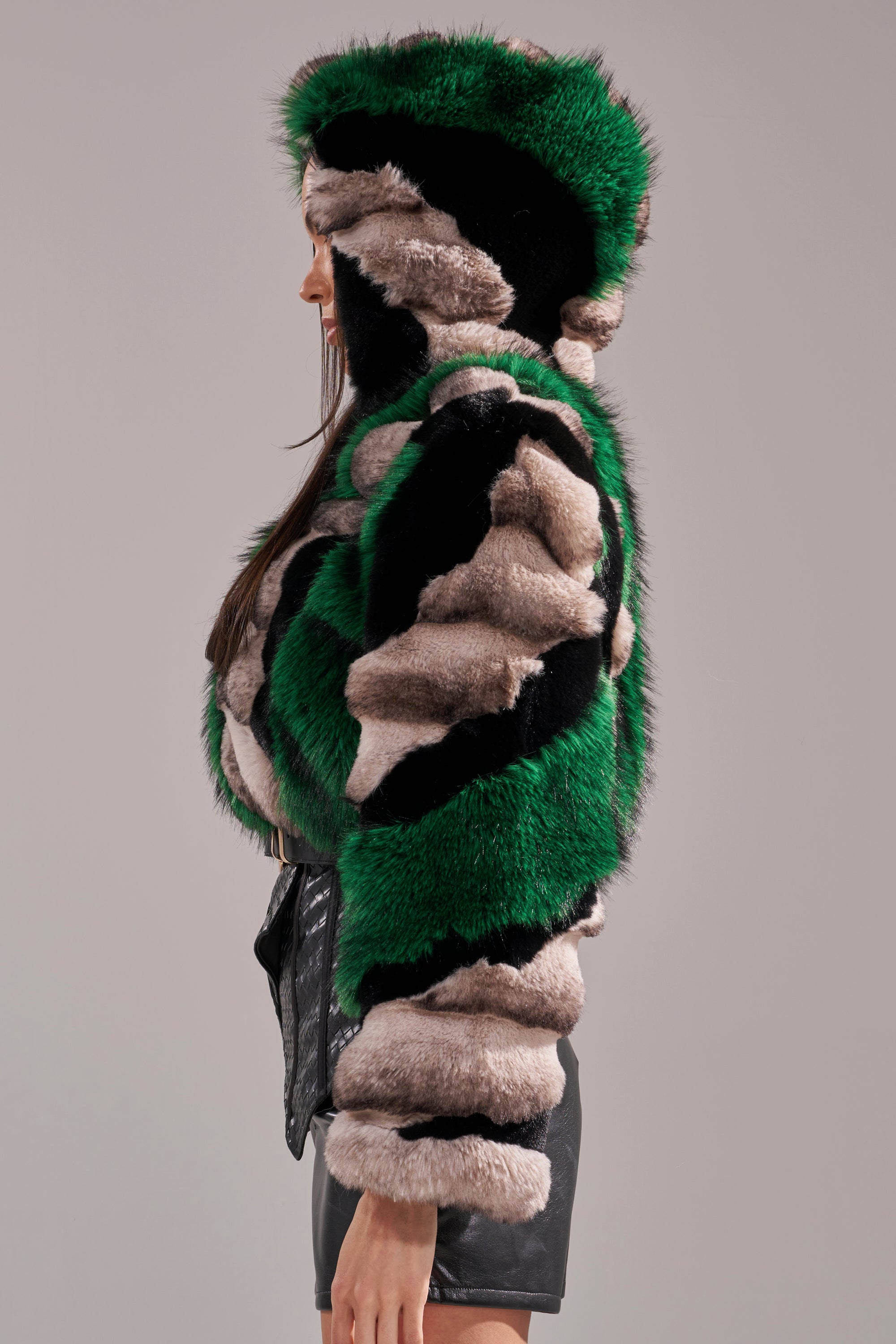 SUPERNOVA PANELED FAUX FUR IN GREEN