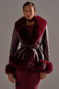 KENZY FUR TRIM MOTO IN BURGUNDY