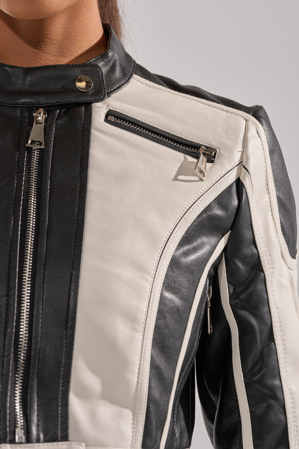 BETTER LUCK CROPPED MOTO IN BLACK WHITE
